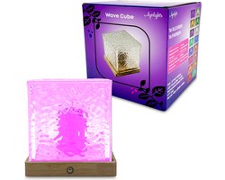 Aynlights® - 2025 - Wave Cube Projector - HOUT VERSIE - Noorderlicht Projector -Cube Lamp - Draadloos Model - Crystal Lamp - Luxe- Wave Lamp - Wave Cube - Ripple Light - Ocean Projector - Aurora - Sterren Projector - 1 JAAR GARANTIE