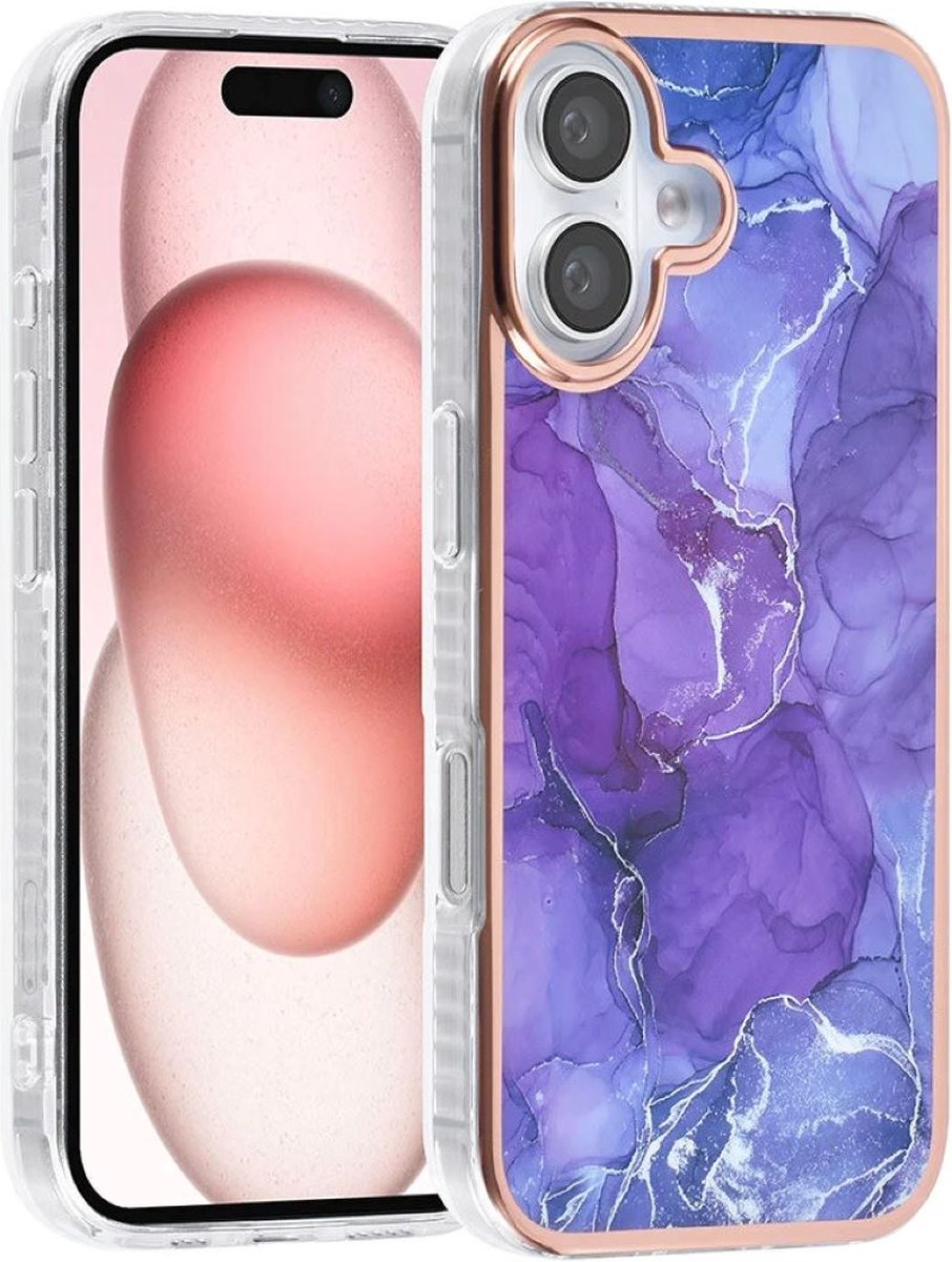Multimedia & Accessoires Siliconen Marmer Harde Back Cover Case Hoesje geschikt voor Apple iPhone 16 – TPU – Harde Plastic – Paars