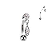 Piercing titanium curved studje met hanger 1.2x8x3 - zilver - LMPiercings