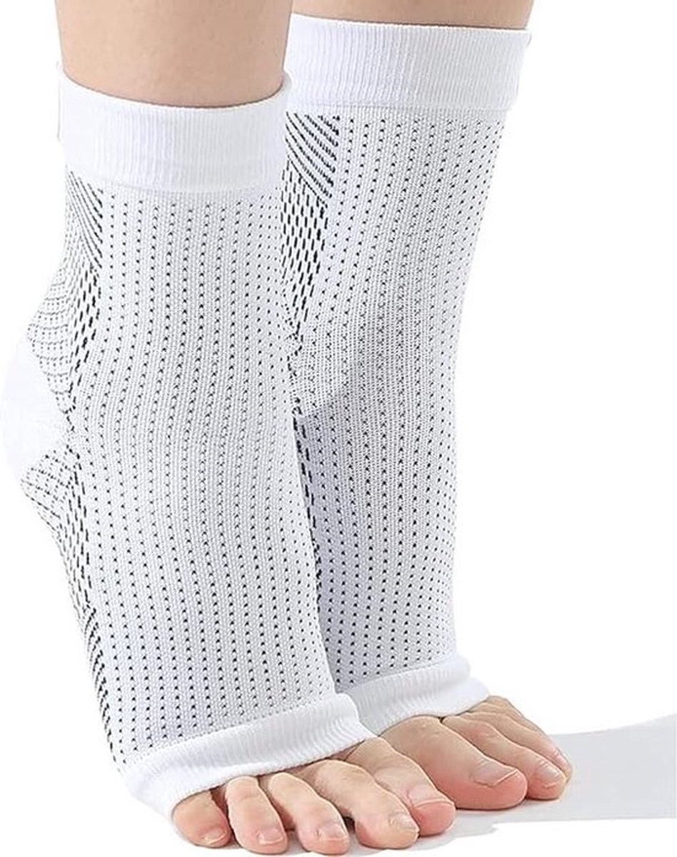 Compressie Sokken - Sportsokken - Reissokken - Enkelbrace - Enkelbandage - Zonder Tenen - Steunkousen - Wit - Maat L/XL (40-44)
