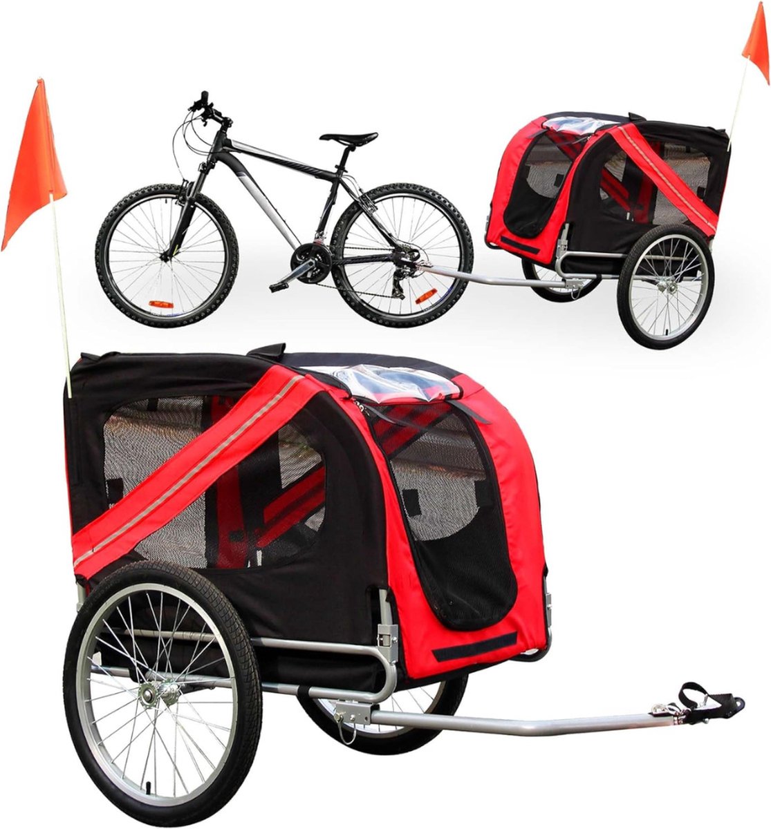 DD Hondenfietskar Opvouwbaar - Fietskar voor Honden - Hondenbuggy - 130x70x78cm - Rood