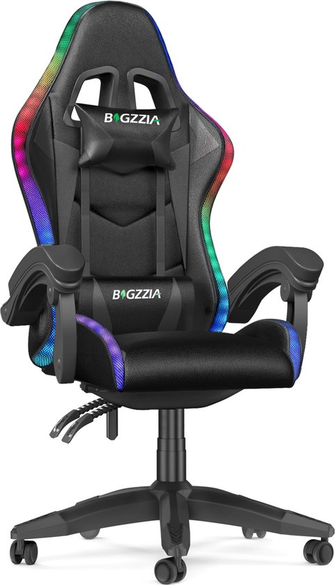 Gaming stoel met LED lichteffecten - Ergonomische Bureaustoel - Verstelbare rugleuning - LED Gaming stoel met lendensteun en hoofdsteun - Zwart