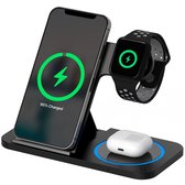 Strex 3-in-1 Draadloze Oplader - Oplaadstation - 15W Snellader - Opvouwbaar - Geschikt voor iOS & Android, Apple Watch, AirPods en Draadloze oortjes - Zwart