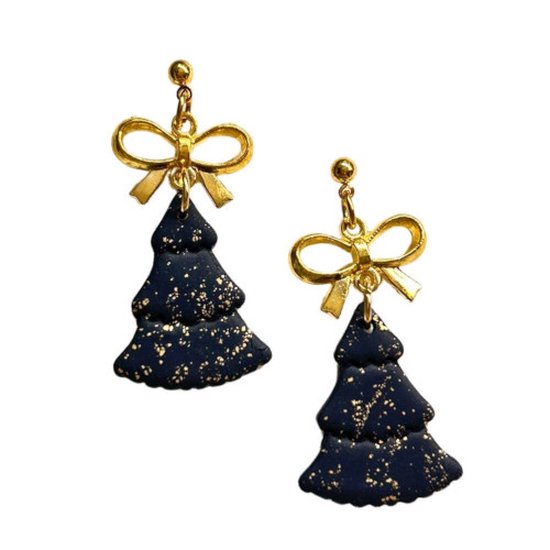 2 Love it Midnight Christmas - Boucles d'oreilles - Boucles d'oreilles pendantes - Argile polymère - Léger - 4,5 x 2,5 cm - Noël - Hiver - Zwart - Couleur or