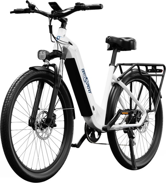 Onesport OT05 Elektrische fiets 27,5” Aluminium frame 36V 18,2Ah Batterij 25km/h ANANDA 250W Motor Koppelsensor Shimano 7 versnellingen 60-120KM Max Bereik Olieschijf 100kg Max Belasting - Wit