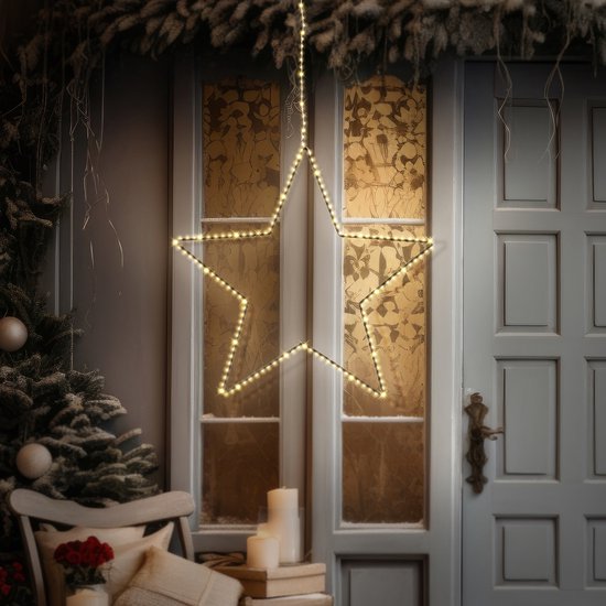 Decoratieve kerstster in zwart, met 120 warmwitte leds, 58 x 58 cm, timer/dimmer, kerstdecoratie voor binnen en buiten, om op te hangen Decoratieve kerstster in zwart, met 120 warmwitte leds, 58 x 58 cm, timer/dimmer, kerstdecoratie voor binnen en buiten, om op te hangen