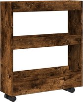 vidaXL - Opbergtrolley - smal - 3-laags - bewerkt - hout - gerookt - eikenkleurig