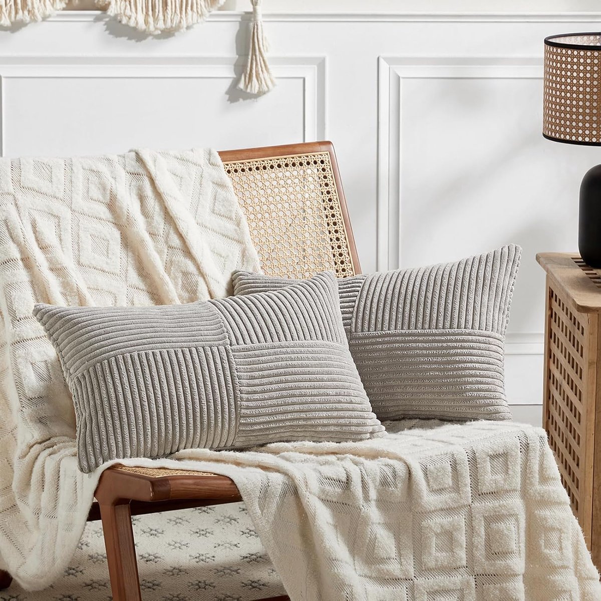 Goodivery ® Set van 2 Moderne Zacht Grijze Kussenhoezen van Corduroy voor Stijlvolle Boho Decoratie