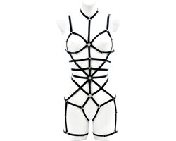 Harnas lingerie jumpsuit - Voor haar - Polyester - Erotische bodysuit - Mesh - One size voor XS tot en met L