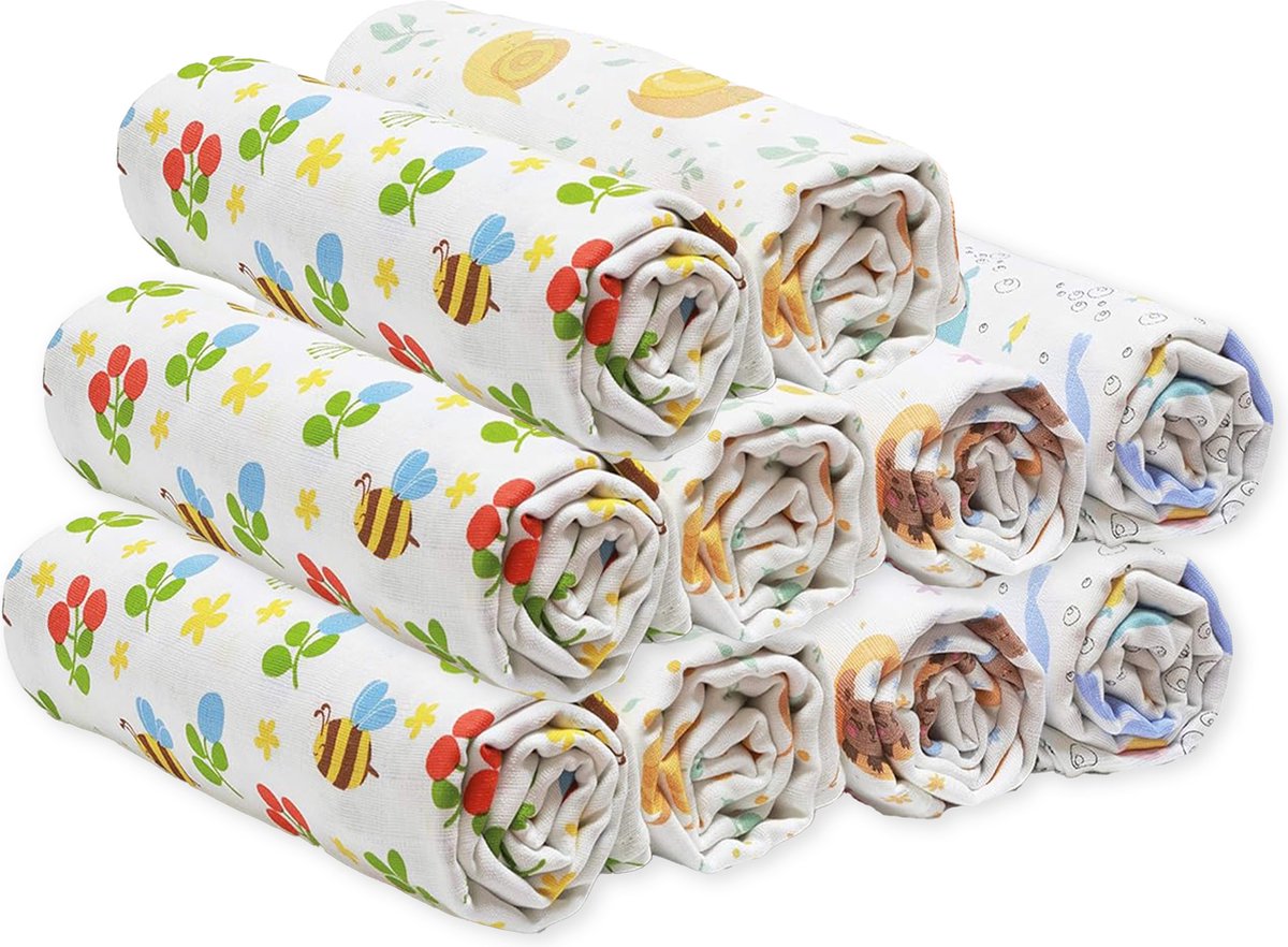 Set van 10 Hydrofiele Spuugdoekjes (30x30 cm) in Zacht, 100% Katoen | Multicolor | Dormivo