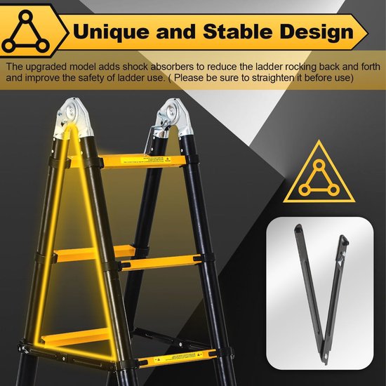 JADDUO Telescopische ladder 3,8 m, aluminium vouwladder met haken