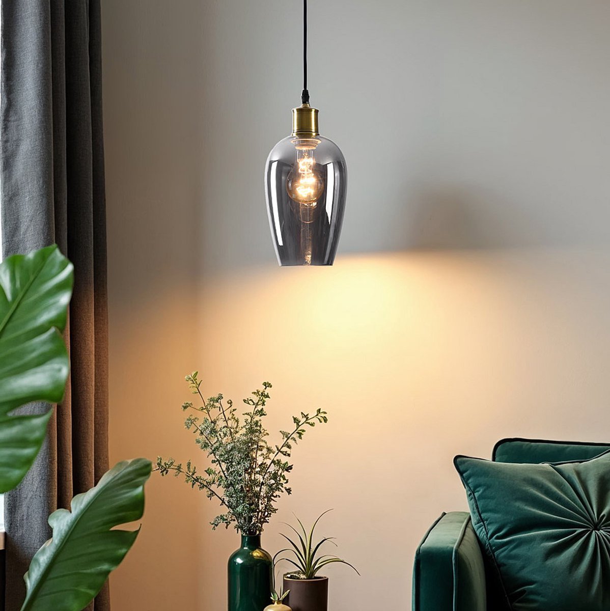 LumenXL 1-lichts hanglamp Verona - smoke spiegeleffect - langwerpig glas