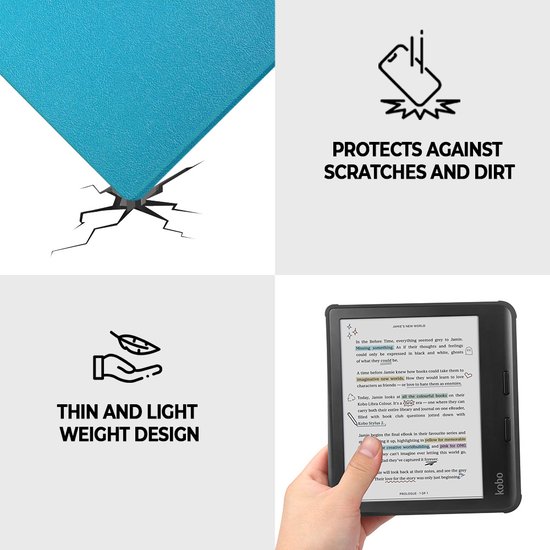 Lunso Geschikt voor Kobo Libra Colour hoes (7 inch) - sleepcover - Lichtblauw van Lunso — afbeelding 4