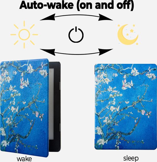 Lunso Geschikt voor Kobo Aura Edition 2 hoes (6 inch) - sleepcover - Van Gogh Amandelbloesem van Lunso — afbeelding 5