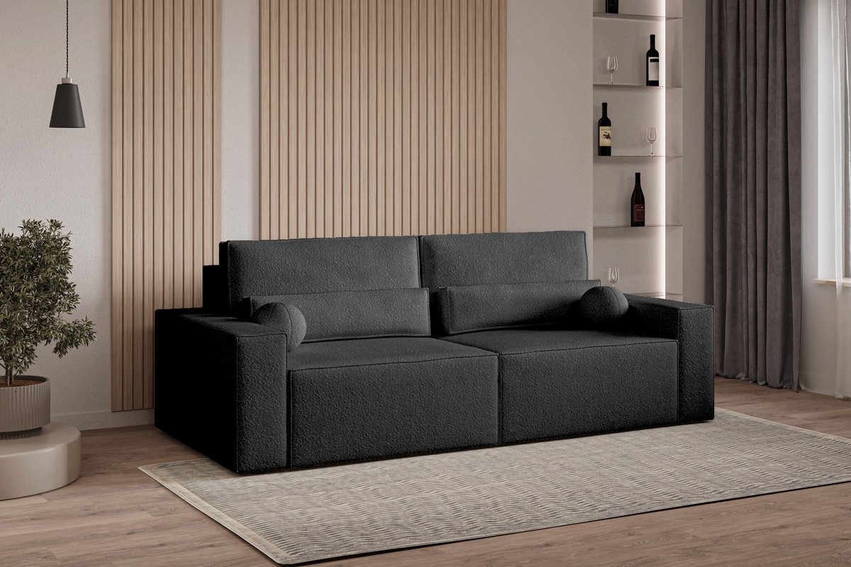 Slaapbank, sofa met slaapfunctie en opbergruimte, moderne bank, 3-zits, Slaapbank Denver mini - Zwart (Anthology 19)