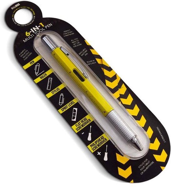 MikaMax 6 in 1 Multitool Pen - Handy Pen - Toolpen - Liniaal - Waterpas - Kruiskop en Plattekop Schroevendraaier - Zwart