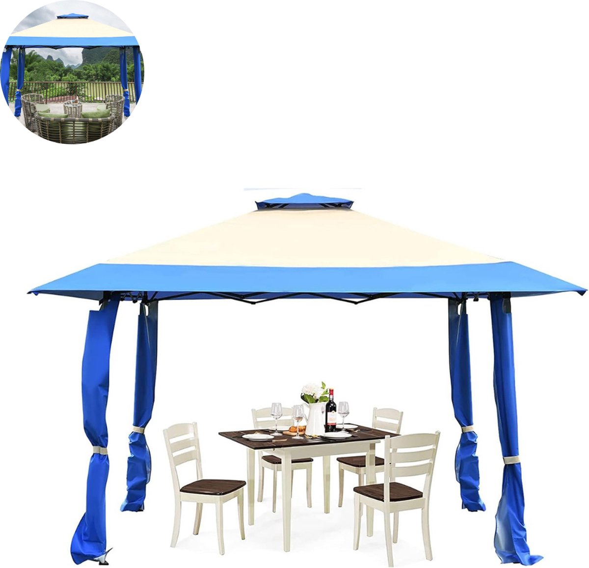 Partytent opvouwbaar - Paviljoen - 4 x 4 m - Easy up - Waterdicht - Weerbestendig - Blauw