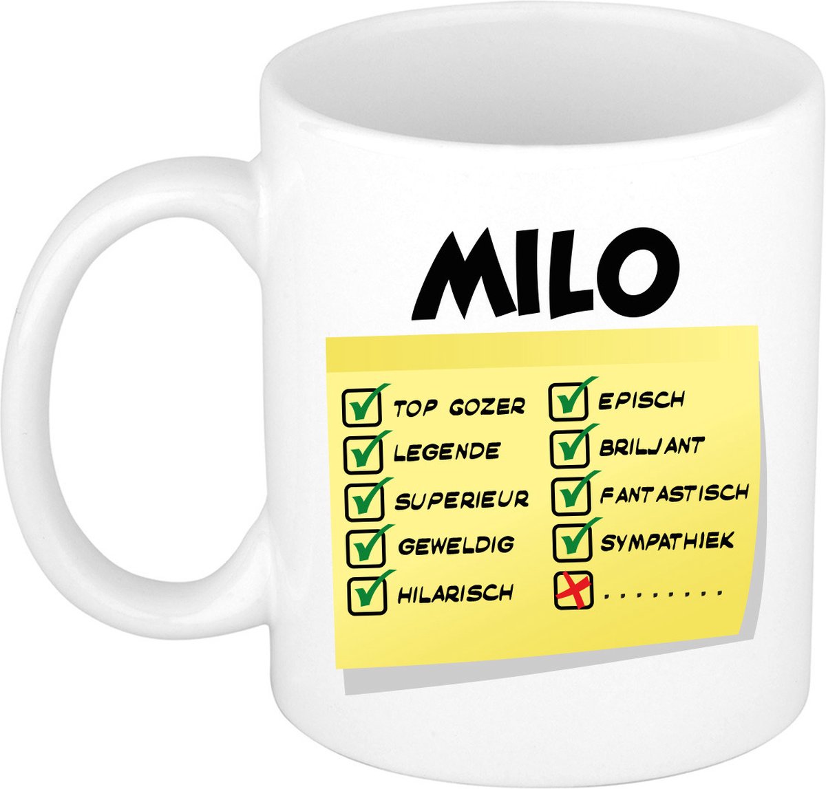 Bellatio Decorations Naam mok Milo - wit - top gozer - keramiek - 300 ml - cadeau collega beker