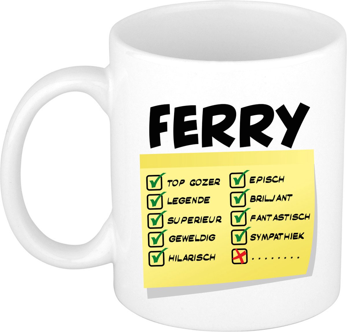 Bellatio Decorations Naam mok Ferry - wit - top gozer - keramiek - 300 ml - cadeau collega beker