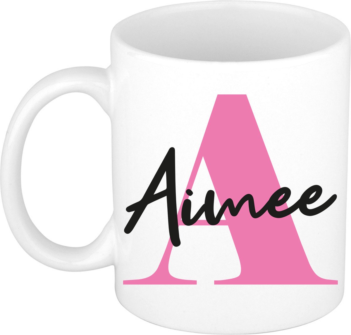 Bellatio Decorations Naam mok Aimee - roze - wit - keramiek - 300 ml - cadeau beker