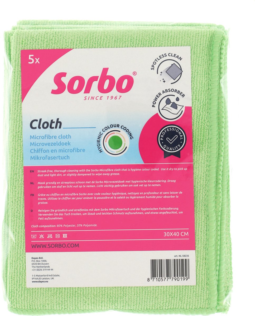 Goedkoopste Sorbo - Professionele microvezeldoeken - groen - 30x40 cm - 5 stuks