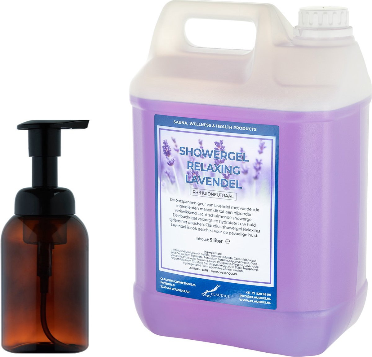 Goedkoopste Zeepdispenser 300 ml amber bruin hervulbaar 5 liter Showergel Relaxing Lavendel navulling