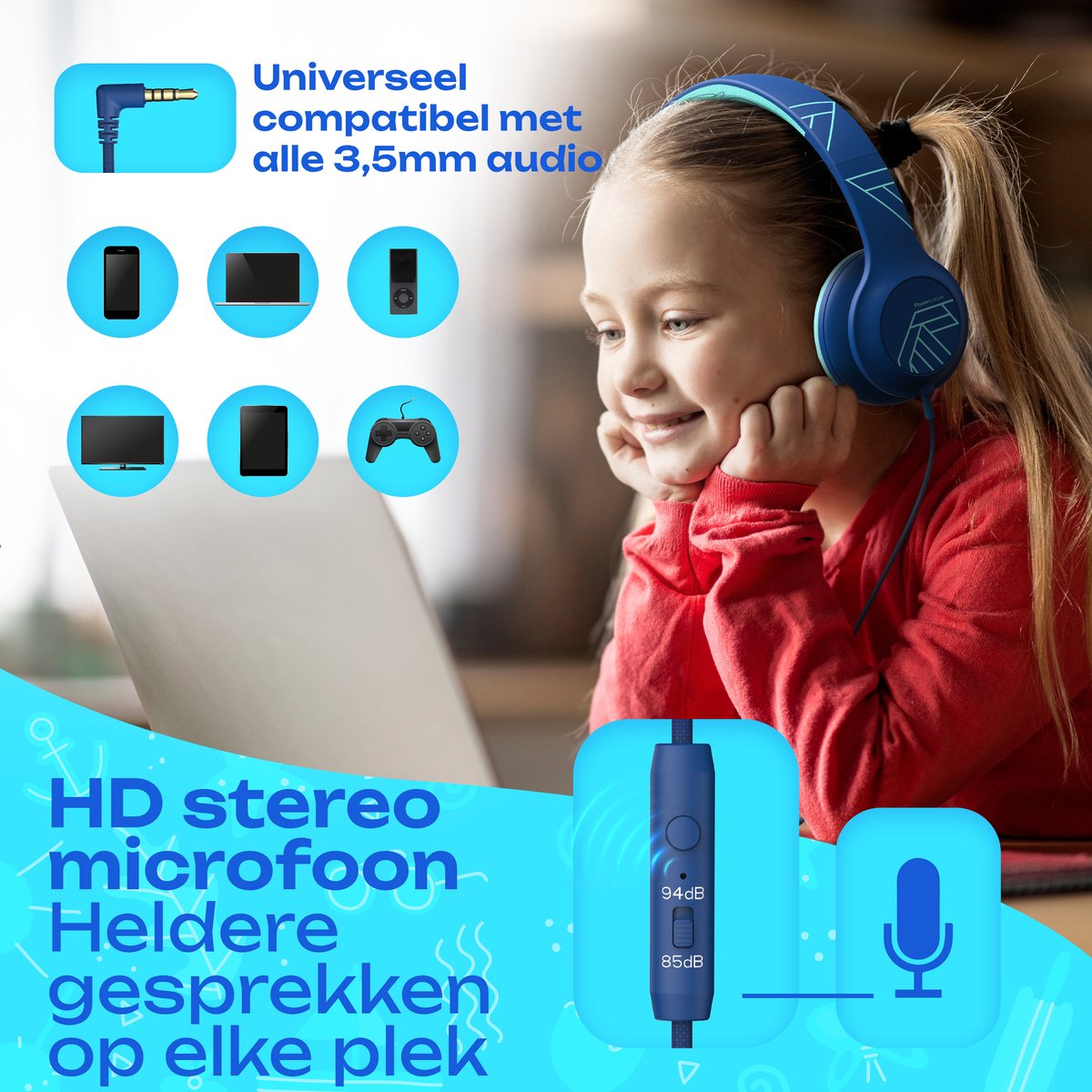 PowerLocus PLED Kinder Koptelefoon Blauw met Microfoon - afbeelding 3