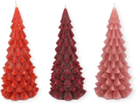 Daan Kromhout - Kerstboom kaarsen - Set/3 - Rood tinten Mix - 9x20cm