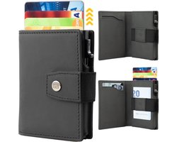 Garzini - Pasjeshouder Uitschuifbaar - Kaarthouder Pasjes - Pasjeshouder Mannen & Vrouwen - RFID Pasjeshouder - Creditcardhouder - 8 - 10 Pasjes - Briefgeld - Echt Leer & Metaal - Luxe Cadeau Man & Vrouw - Zwart