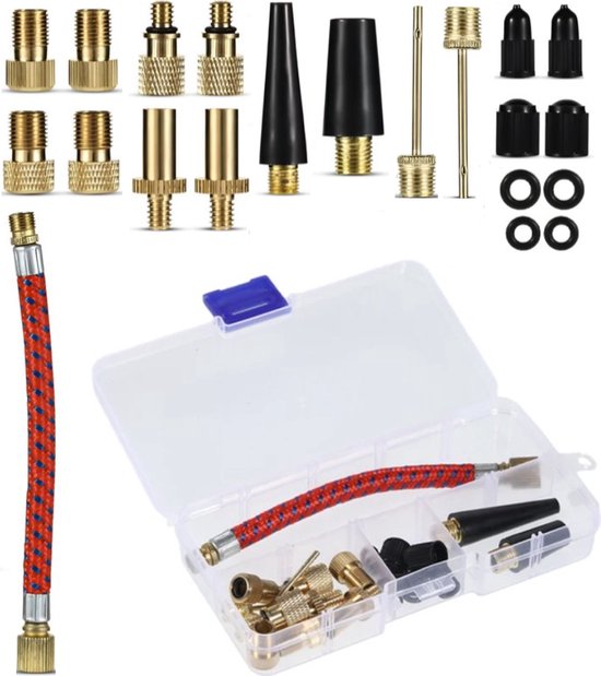 TLVX Ventiel adapters en dopjes set 21 stuks / Fiets Ventiel adapters / Balnaalden / Fatbike / Step / Elektrische fiets Verloopnippels / Fietsband oppompen / Voetbal / Compressor / Pomp verloopstuk / Autoband / Luchtbed / Ballen Pomp / Universeel van TLVX — afbeelding 5