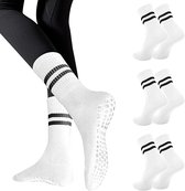 3 paar sokken - antislipsokken - vloersokken - puur katoenen sokken - antislipkousen - yogaoefeningsokken - one size fits all - geschikt voor yoga, ballet, dans, gym op blote voeten - wit
