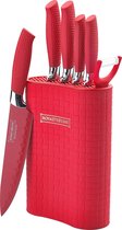 Royalty Line® 6MSTR Messenset Met Blok - Luxe 7 Delig Messenblok - Scherpe Messensets - Rood