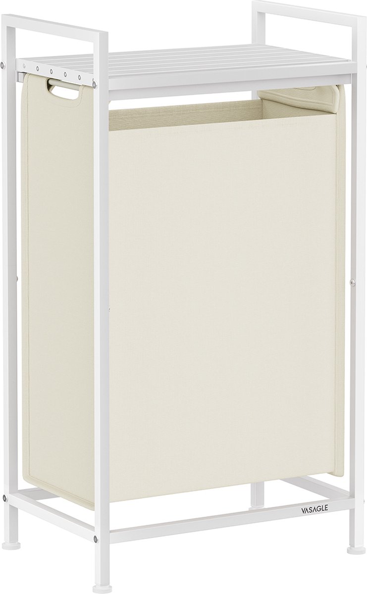 Wasmand met Plank - Kledingmand - Opbergorganisator - MDF, Staal & Oxford Doek - 42 x 28 x 75cm - Wit