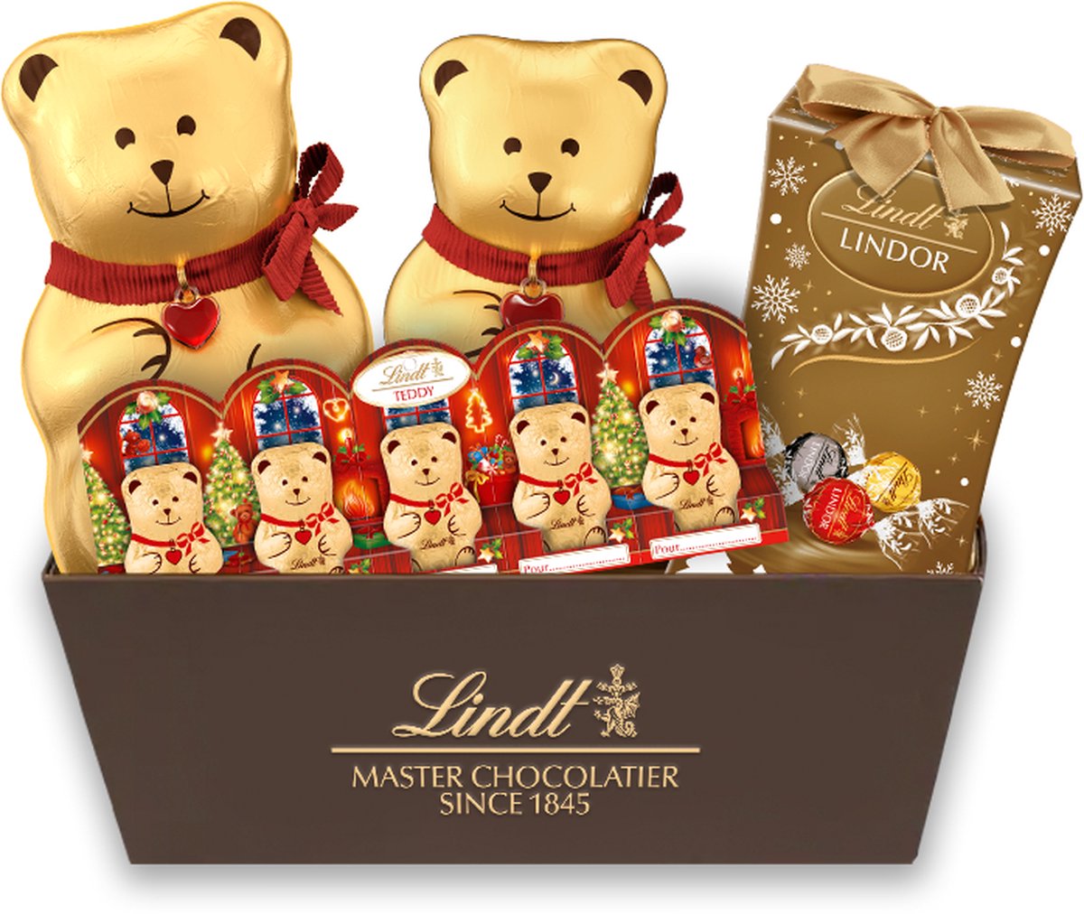 Lindt Kerstchocolade Cadeau Verpakking 425 gram - Kerstcadeau chocolade - TEDDY melkchocolade beer - LINDOR chocolade bonbons - Premium & Luxe cadeauverpakking