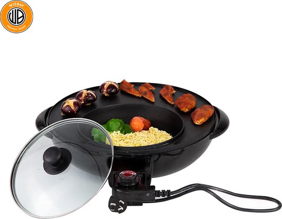 WizBay Premium Select® 2 in 1 Dual Aziatische Shabu HotPot - Hot pot - Funcooking - 1 Bouillon Gedeelten - Grill - Gourmetten - Fondue - 3 tot 5 personen - 1200W - Anti Aanbak Laag - Rond 38cm — afbeelding 3