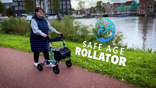 Safe Age® Rollator lichtgewicht en opvouwbaar - Rubberen wielen - zitfunctie - voor binnen en buiten - Rugleuning en wandelstok houder - Blauw