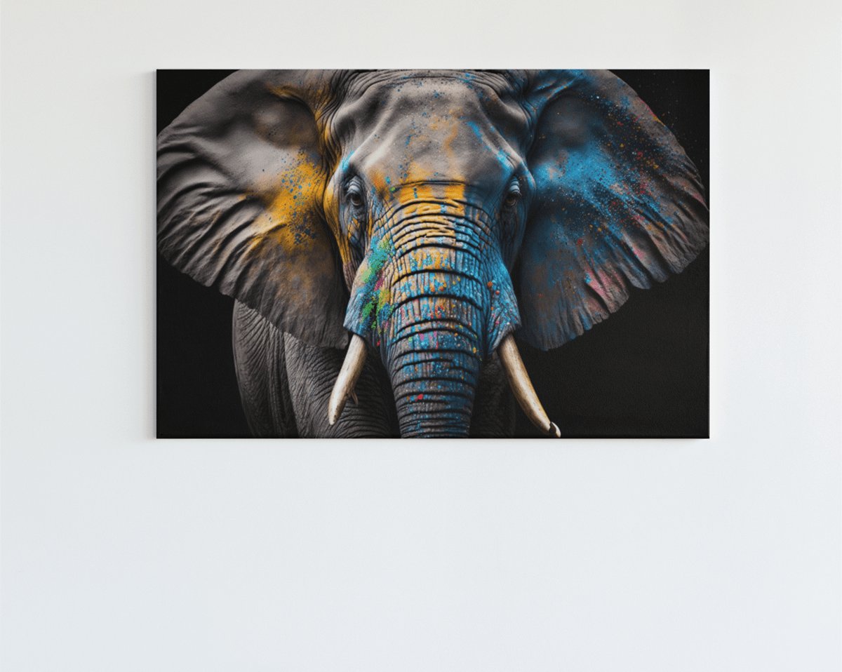 Trendex Global Canvas Schilderij - Dieren - Olifant - Kleurrijk - 90x60x2 cm