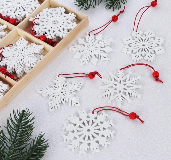 30pcs Flocons De Neige En Bois,8cm Décoration De Noël En Bois Forme Flocons Neige En Bois Ornements D'arbre Décor - Maison