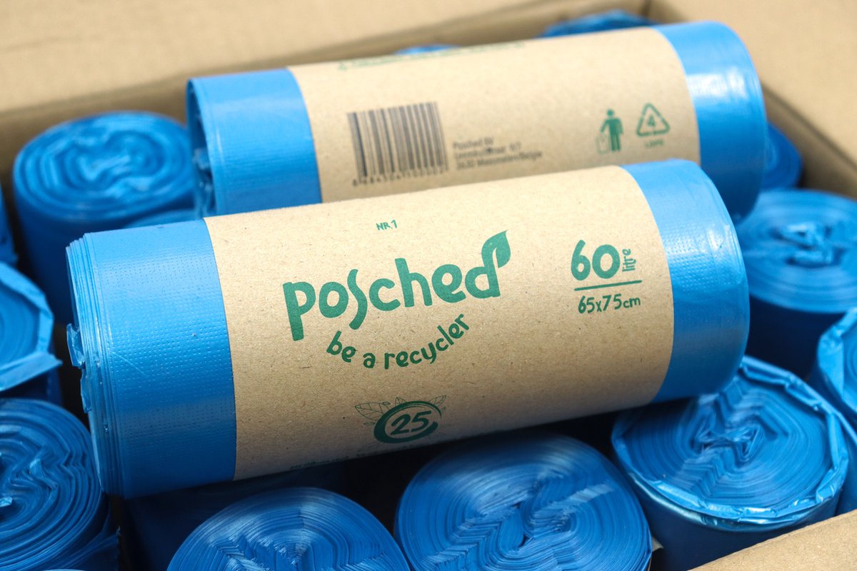 Goedkoopste POSCHED- Afvalzakken 60 Liter - Translucent blauw - Vuilniszakken 60 liter -500 Zakken - 20 rollen a 25 zakken - 65 cm x75 cm - Vlarema 9 Wetgeving