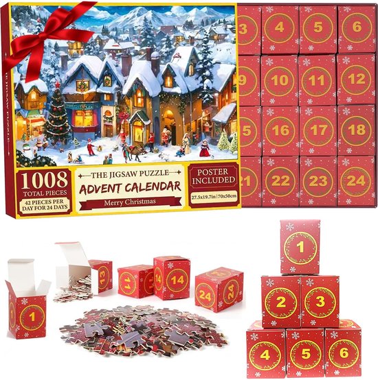 Adventskalender 2024 - voor de creatieve puzzel fanaat - 24 Dagen nieuwe puzzelstukjes - Blind Box Geschenkdoos Set - Cadeau voor Kerstmis - Kado - Aftelkalender