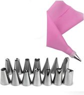 Go Go Gadget - RVS - Garneerspuit - Slagroomspuit - 1 set van 14 spuitmondjes + herbruikbare Spuitzak - Bakbenodigdheden - Roze