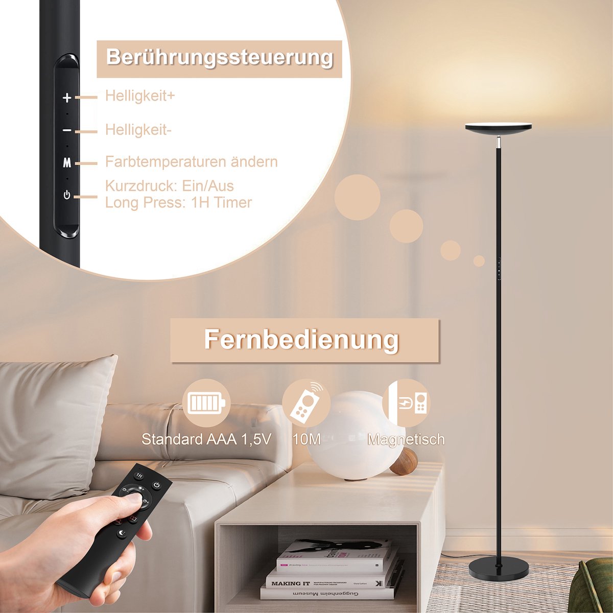 Koop uw Vloerlamp MAUL Pirro LED dimbaar wit | Paperflow Koop uw Vloerlamp MAUL Pirro LED dimbaar wit | Paperflow