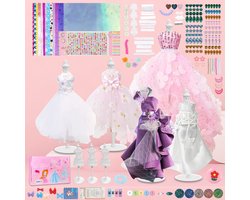 Meedeer 500+ stuks- modedesign knutselset- doe-het-zelf kunst en knutselset-kleding-naaiset-kinderen-educatief speelgoed-creativiteit-verjaardagscadeaus voor 6-12 jaar-met 4 mannequins