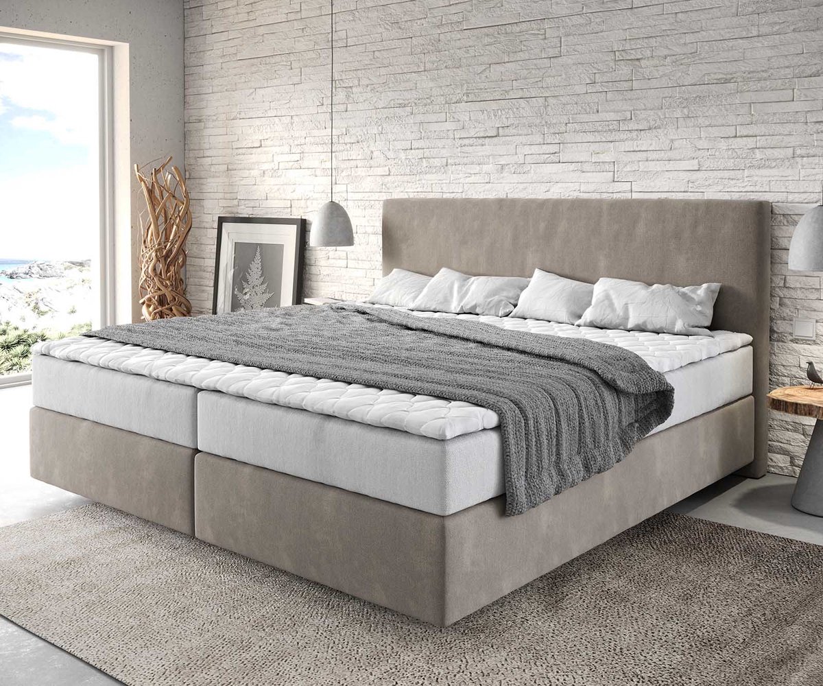 DELIFE Boxspringbed Dream-Well microvezel beige 200x200 cm met pocketveringmatras en Visco topper Boxspringbed Dream-Well microvezel beige 200x200 cm met pocketveringmatras en Visco topper