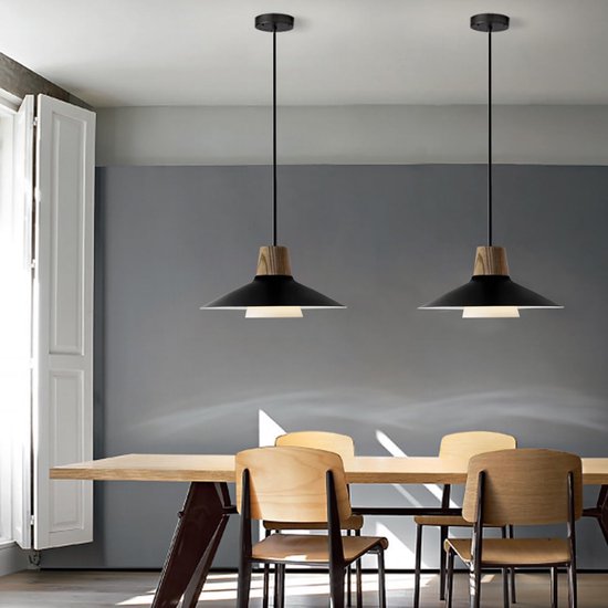 Hanglamp staaf zwart - Industriële verlichting van hout en metaal - In Hanglamp staaf zwart - Industriële verlichting van hout en metaal - In