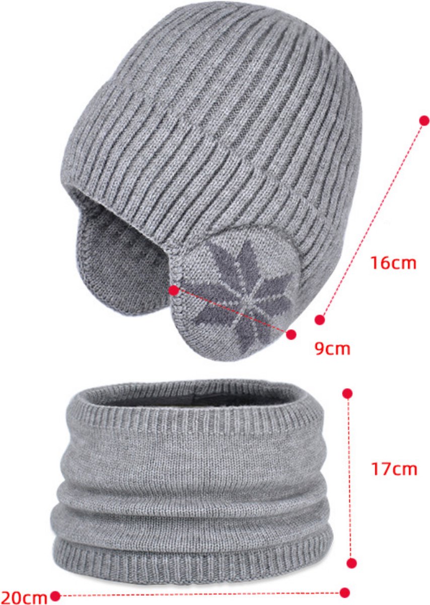 Kinder Winter Beanie Muts Sjaal Set, Warm Dik Gebreid, Ski Schedel Cap met Fleece Voering voor Jongens Meisjes