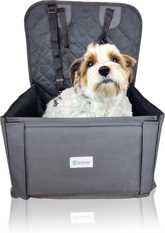 Doxie® Autostoel Hond – Autostoelhoes – Honden Autostoel – 2 in 1 – Opvouwbaar – Antislip – 45 x 45 cm – Inclusief Autogordel en Opbergtas – Zwart
