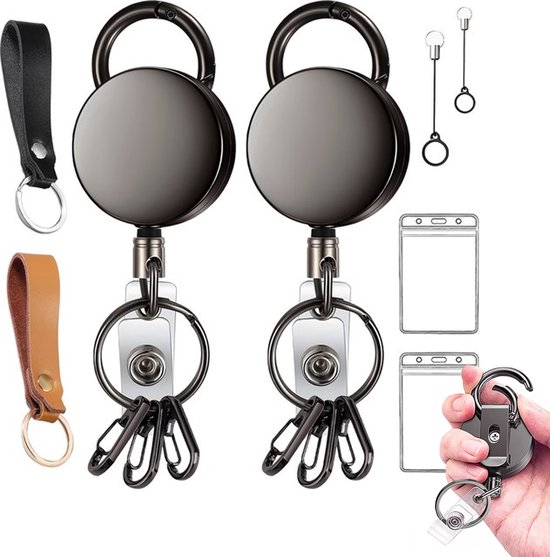 uittrekbaar 4 stuks sleutelkoord, intrekbare sleutelhanger, identiteitskaart Jojo met 60 cm staaldraad, ID-kaarthouder, karabijnhaak