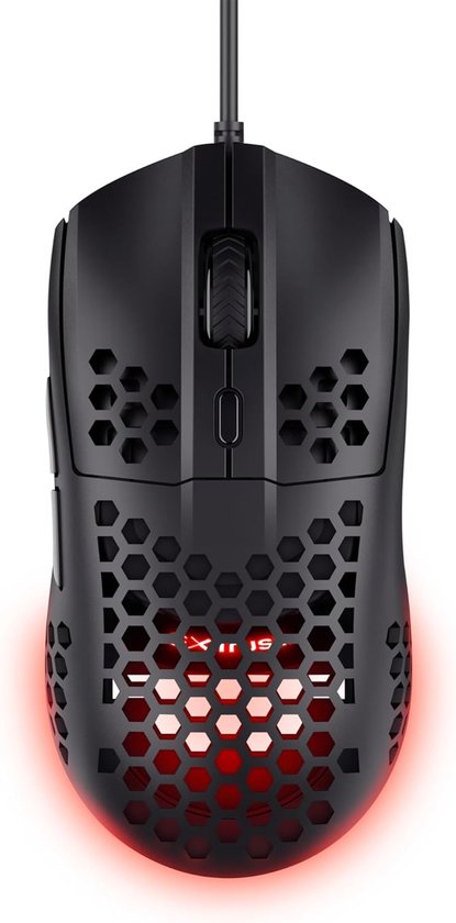 StayPowered Gaming Muis - Ultralicht & Precisie voor Gamers - 65g Gewicht - DPI Instelbaar (200-6400) - RGB Verlichting - Honingraatdesign - 6 Programmeerbare Knoppen - Ideaal voor PC Gaming - Zwart - Levering Sneller dan Aangegeven!