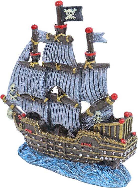 Boon - Aquarium decoratie - Aqua Deco Ornament - polyresin Gezonken Piratenschip - gekleurd - 25 cm